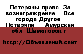 Потеряны права. За вознаграждение. - Все города Другое » Потеряли   . Амурская обл.,Шимановск г.
